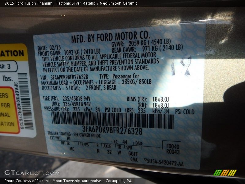 Tectonic Silver Metallic / Medium Soft Ceramic 2015 Ford Fusion Titanium