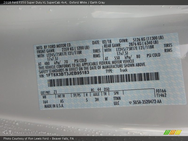 2018 F350 Super Duty XL SuperCab 4x4 Oxford White Color Code Z1