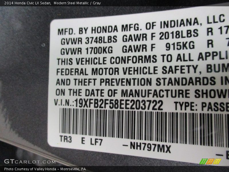 Modern Steel Metallic / Gray 2014 Honda Civic LX Sedan