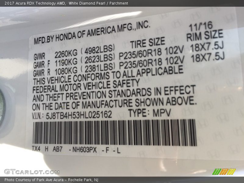 White Diamond Pearl / Parchment 2017 Acura RDX Technology AWD