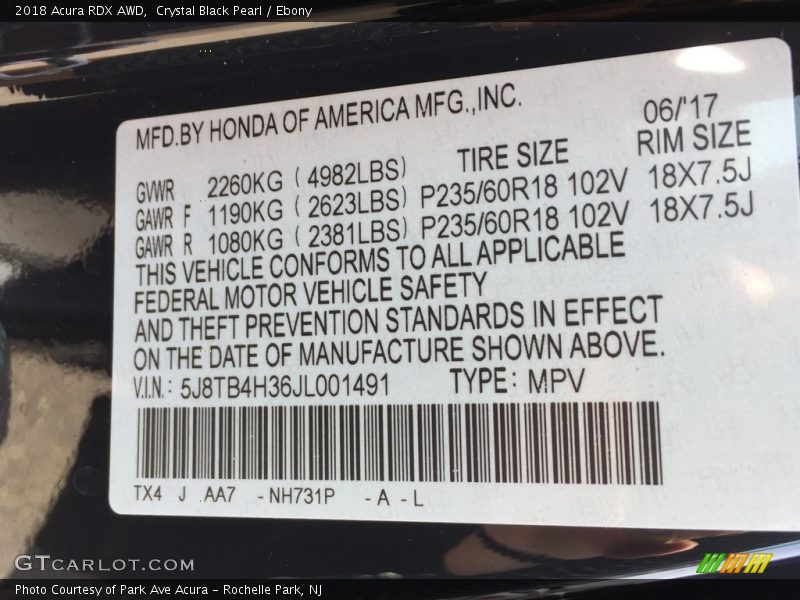 Crystal Black Pearl / Ebony 2018 Acura RDX AWD