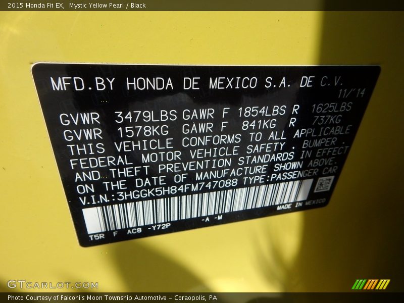 Mystic Yellow Pearl / Black 2015 Honda Fit EX