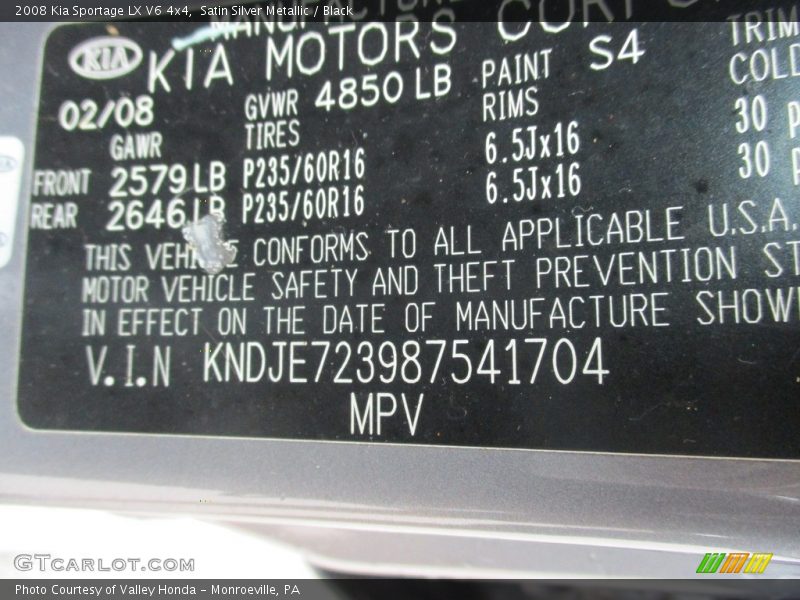 Satin Silver Metallic / Black 2008 Kia Sportage LX V6 4x4