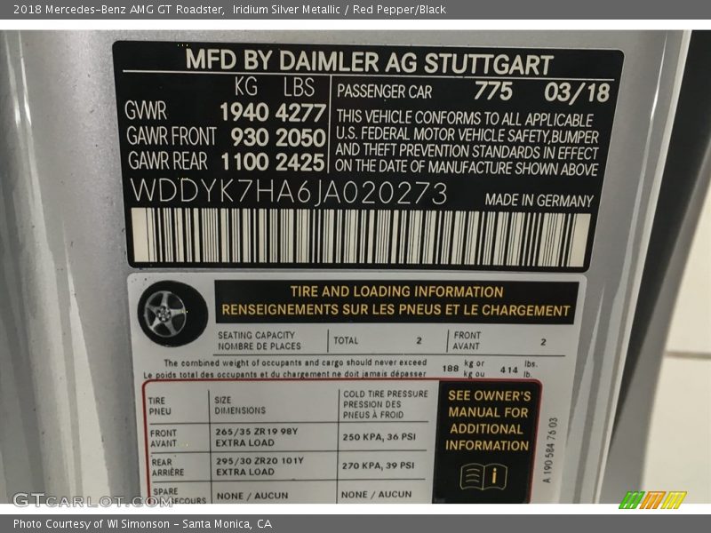 2018 AMG GT Roadster Iridium Silver Metallic Color Code 775