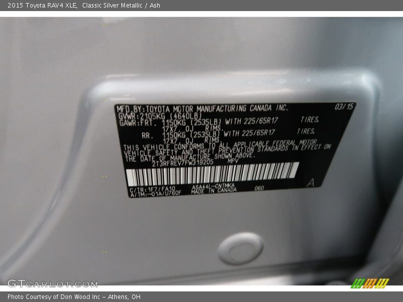 Classic Silver Metallic / Ash 2015 Toyota RAV4 XLE