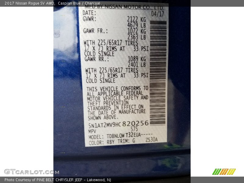 Caspian Blue / Charcoal 2017 Nissan Rogue SV AWD