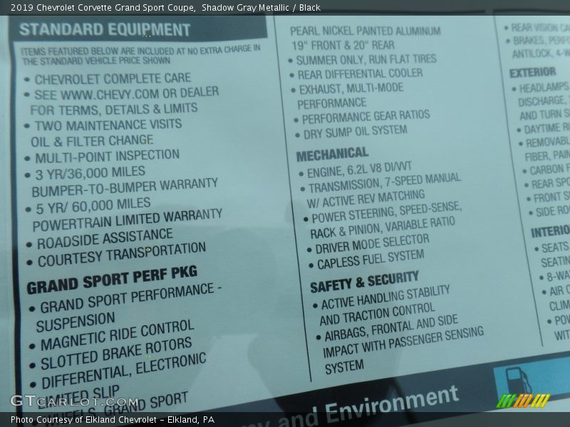 Shadow Gray Metallic / Black 2019 Chevrolet Corvette Grand Sport Coupe