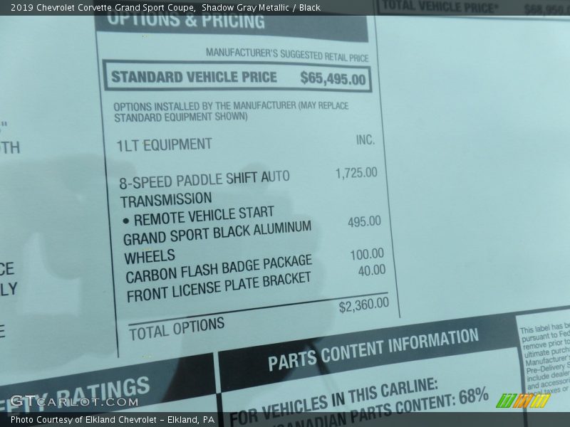 Shadow Gray Metallic / Black 2019 Chevrolet Corvette Grand Sport Coupe