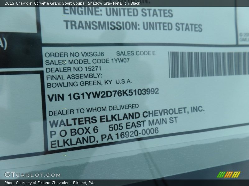 Shadow Gray Metallic / Black 2019 Chevrolet Corvette Grand Sport Coupe