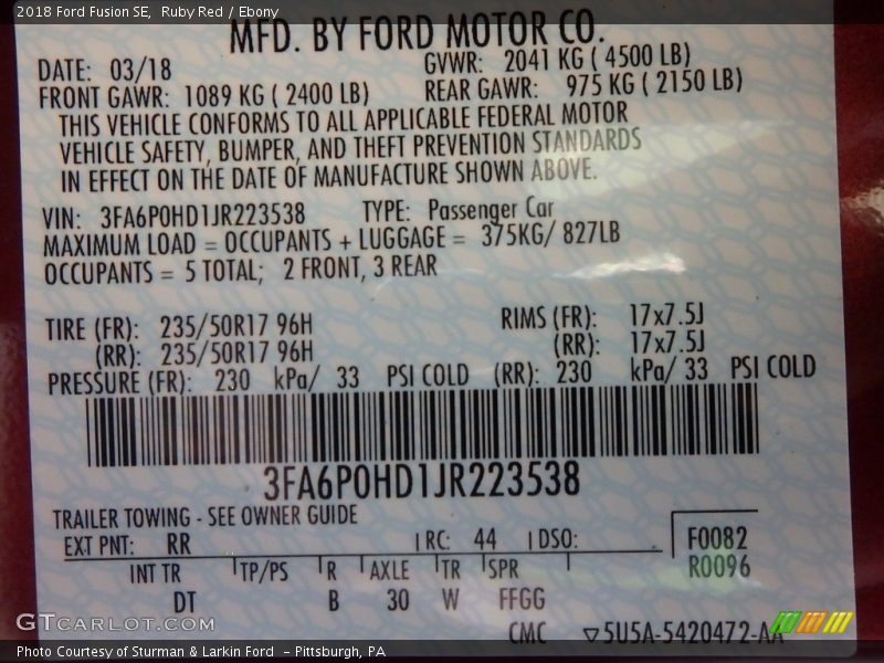 Ruby Red / Ebony 2018 Ford Fusion SE