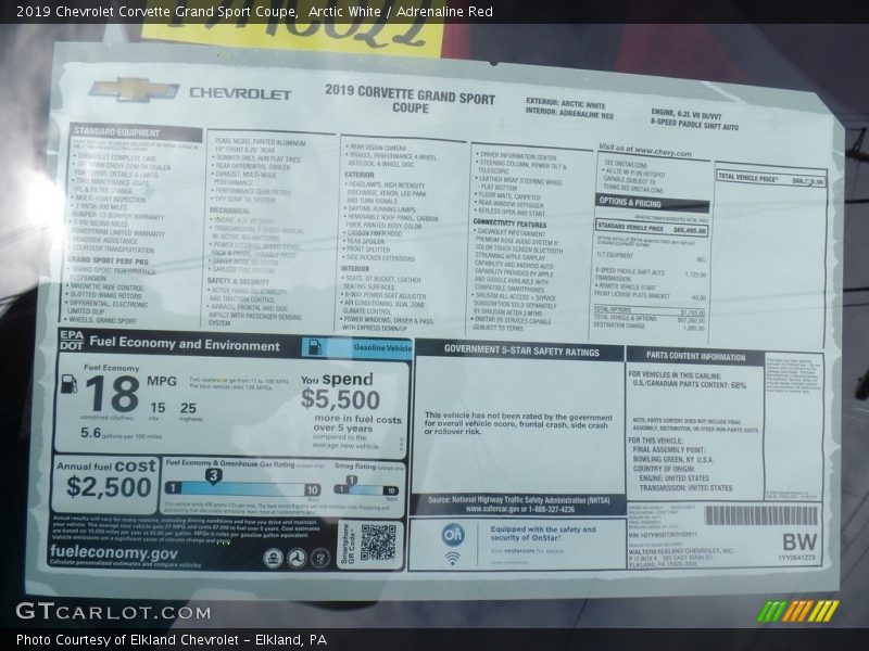 Arctic White / Adrenaline Red 2019 Chevrolet Corvette Grand Sport Coupe