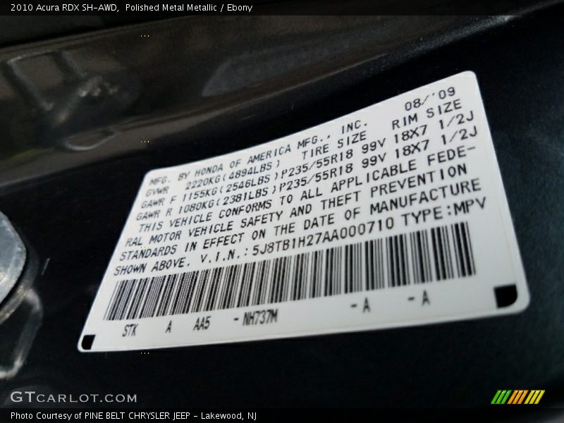 Polished Metal Metallic / Ebony 2010 Acura RDX SH-AWD