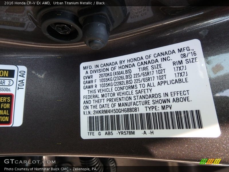 Urban Titanium Metallic / Black 2016 Honda CR-V EX AWD