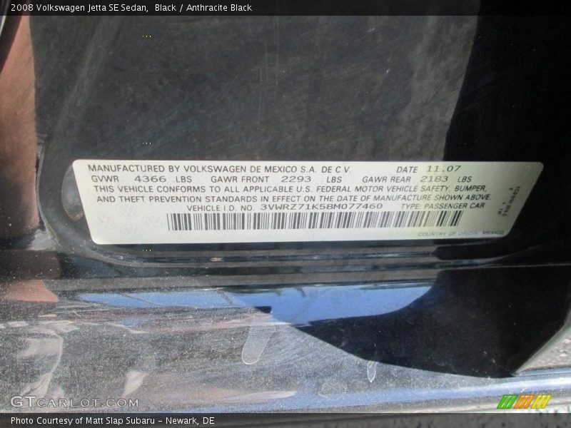 Black / Anthracite Black 2008 Volkswagen Jetta SE Sedan