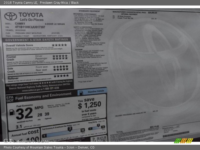 Predawn Gray Mica / Black 2018 Toyota Camry LE