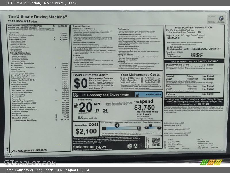 Alpine White / Black 2018 BMW M3 Sedan