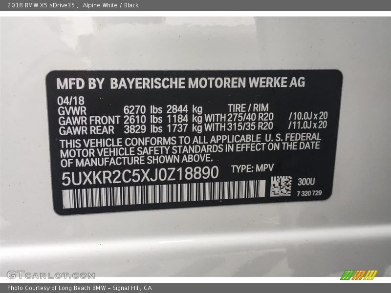 Alpine White / Black 2018 BMW X5 sDrive35i