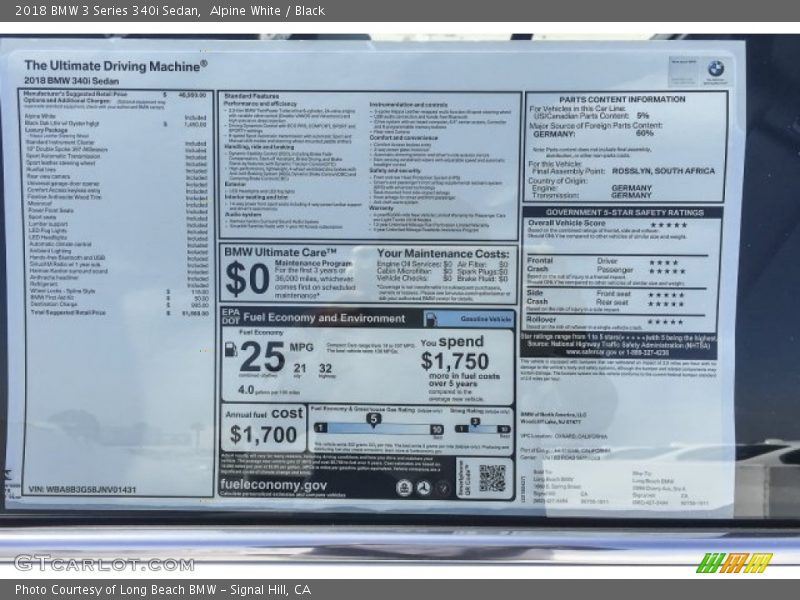 Alpine White / Black 2018 BMW 3 Series 340i Sedan