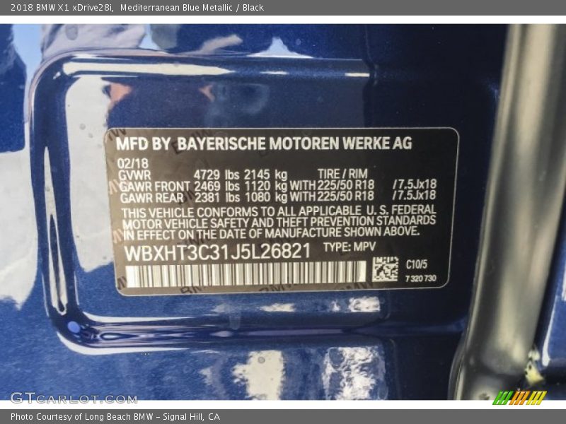 Mediterranean Blue Metallic / Black 2018 BMW X1 xDrive28i