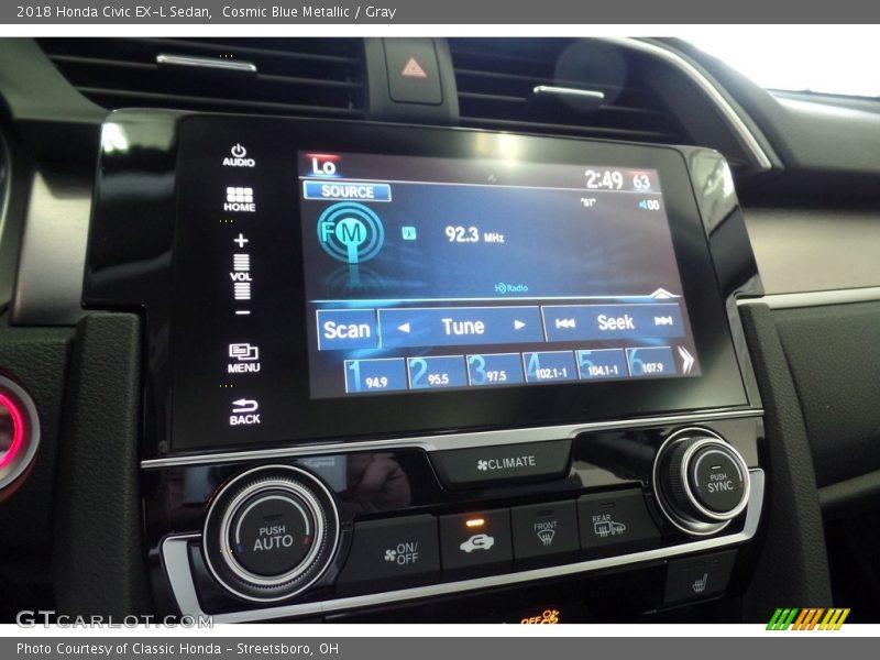 Cosmic Blue Metallic / Gray 2018 Honda Civic EX-L Sedan