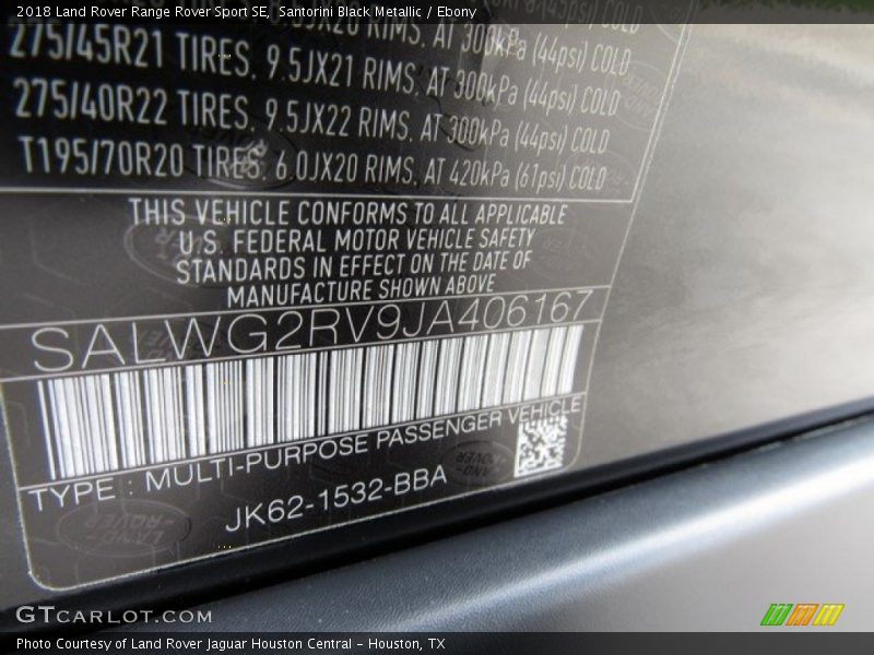 Santorini Black Metallic / Ebony 2018 Land Rover Range Rover Sport SE