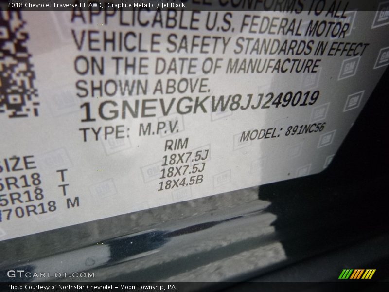 Graphite Metallic / Jet Black 2018 Chevrolet Traverse LT AWD