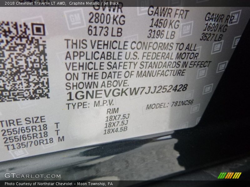Graphite Metallic / Jet Black 2018 Chevrolet Traverse LT AWD