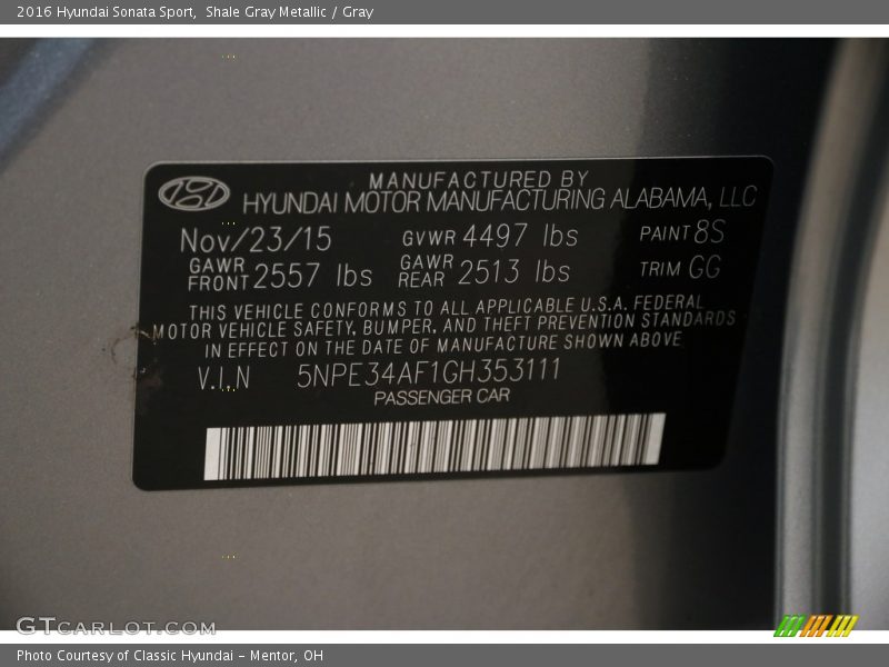 Shale Gray Metallic / Gray 2016 Hyundai Sonata Sport