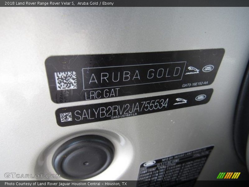 2018 Range Rover Velar S Aruba Gold Color Code GAT