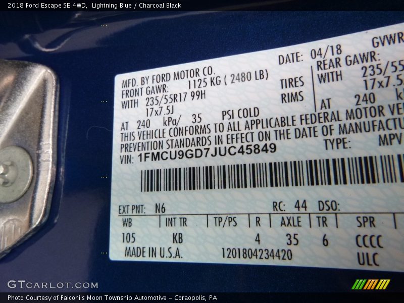 Lightning Blue / Charcoal Black 2018 Ford Escape SE 4WD