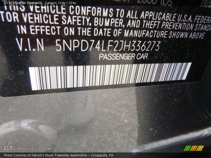 Galactic Gray / Gray 2018 Hyundai Elantra SE