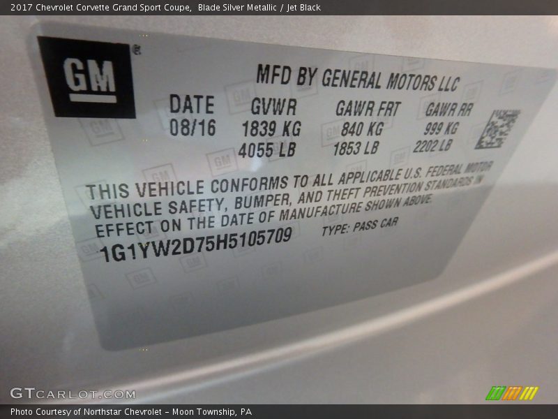 Blade Silver Metallic / Jet Black 2017 Chevrolet Corvette Grand Sport Coupe