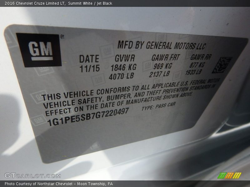 Summit White / Jet Black 2016 Chevrolet Cruze Limited LT