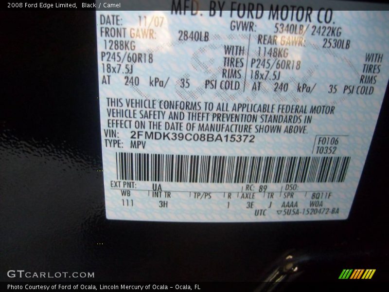 Black / Camel 2008 Ford Edge Limited