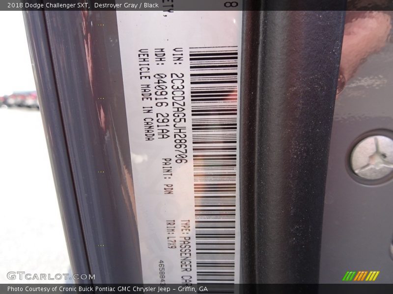 Destroyer Gray / Black 2018 Dodge Challenger SXT