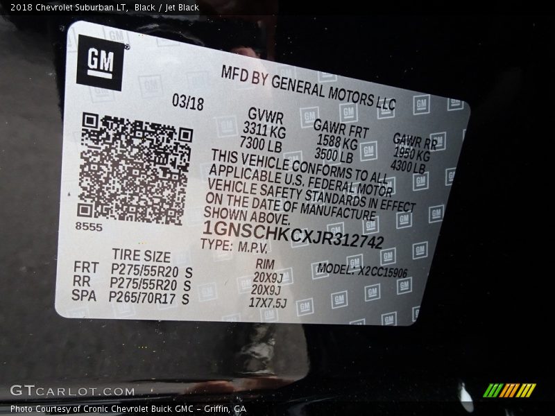Black / Jet Black 2018 Chevrolet Suburban LT