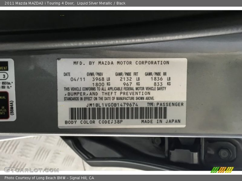 Liquid Silver Metallic / Black 2011 Mazda MAZDA3 i Touring 4 Door