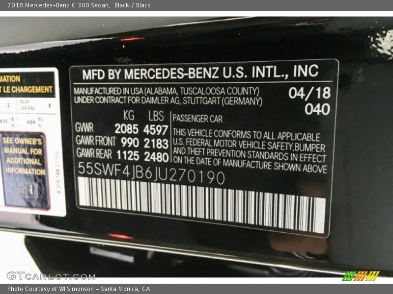 Black / Black 2018 Mercedes-Benz C 300 Sedan