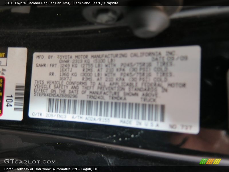 Black Sand Pearl / Graphite 2010 Toyota Tacoma Regular Cab 4x4