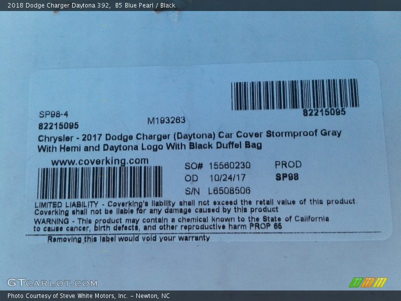 B5 Blue Pearl / Black 2018 Dodge Charger Daytona 392