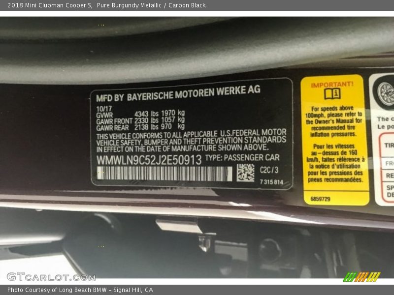 2018 Clubman Cooper S Pure Burgundy Metallic Color Code C2C