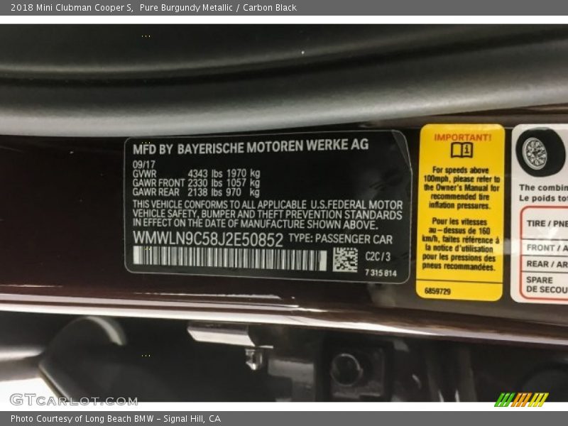 Pure Burgundy Metallic / Carbon Black 2018 Mini Clubman Cooper S