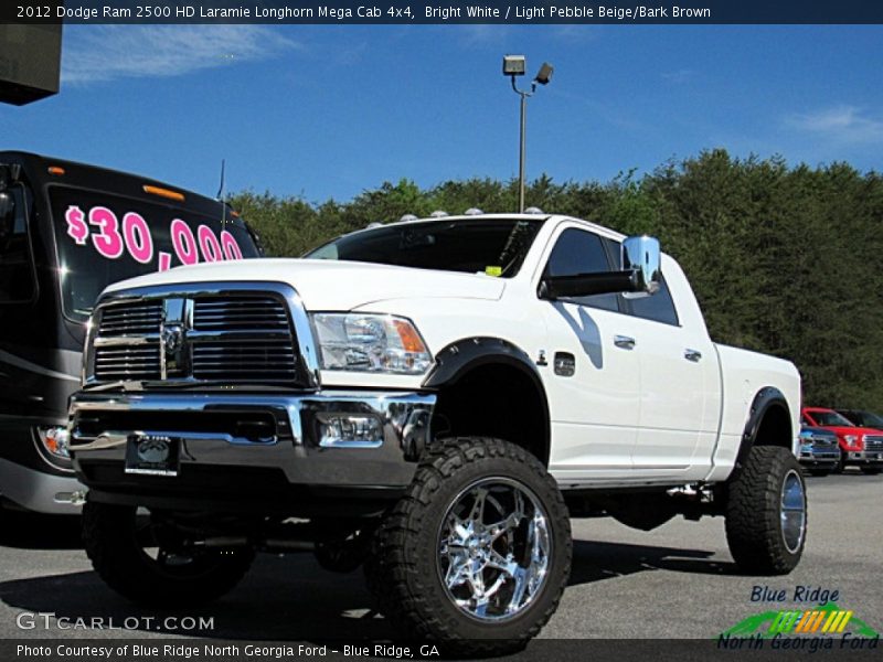 Bright White / Light Pebble Beige/Bark Brown 2012 Dodge Ram 2500 HD Laramie Longhorn Mega Cab 4x4