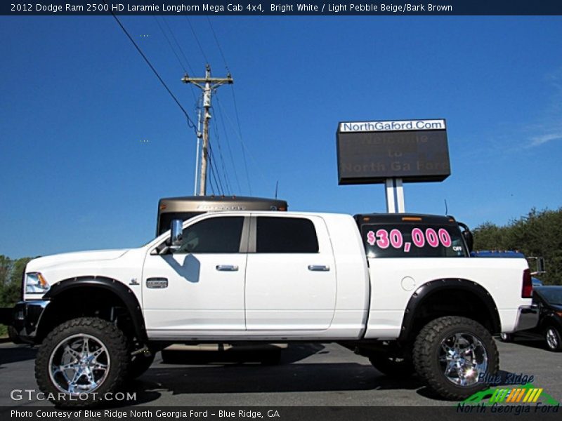 Bright White / Light Pebble Beige/Bark Brown 2012 Dodge Ram 2500 HD Laramie Longhorn Mega Cab 4x4