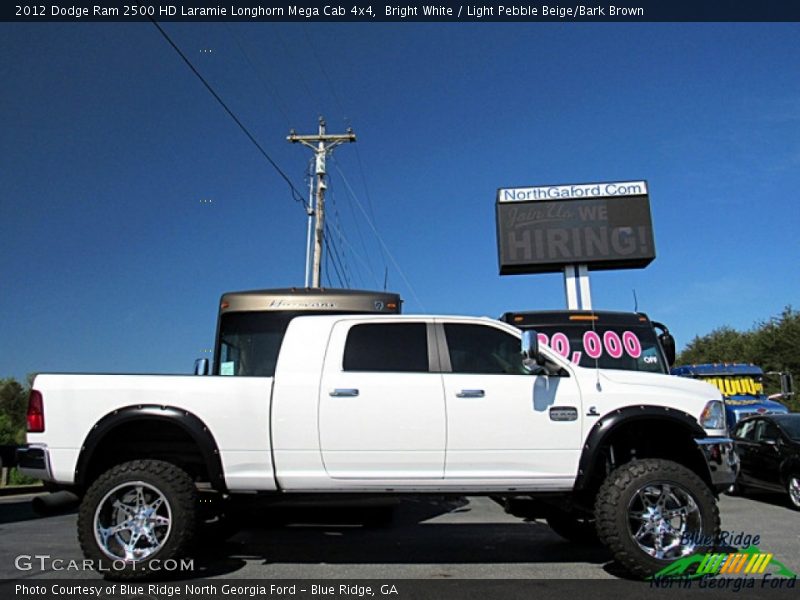 Bright White / Light Pebble Beige/Bark Brown 2012 Dodge Ram 2500 HD Laramie Longhorn Mega Cab 4x4