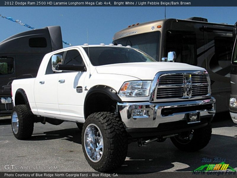 Bright White / Light Pebble Beige/Bark Brown 2012 Dodge Ram 2500 HD Laramie Longhorn Mega Cab 4x4