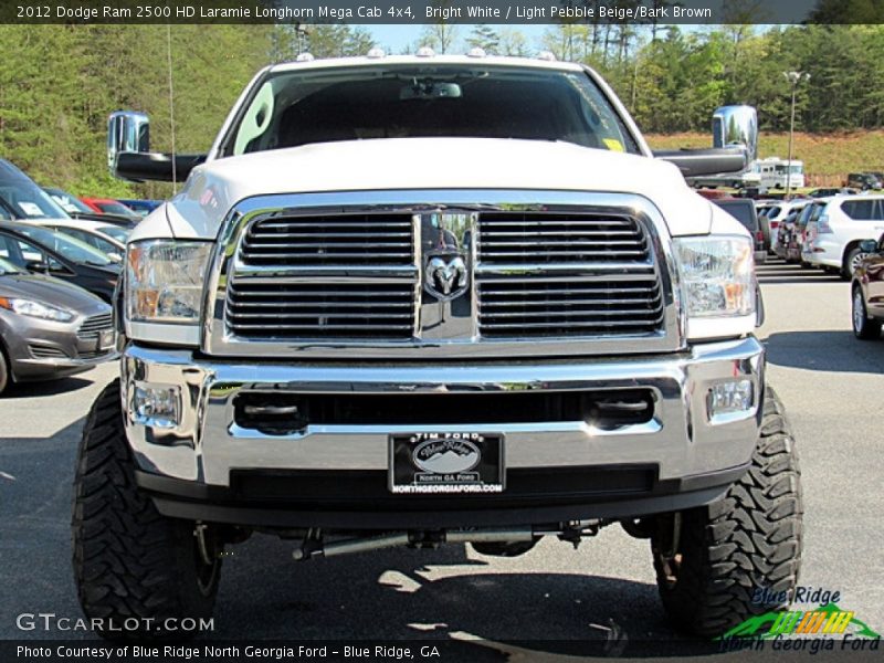 Bright White / Light Pebble Beige/Bark Brown 2012 Dodge Ram 2500 HD Laramie Longhorn Mega Cab 4x4