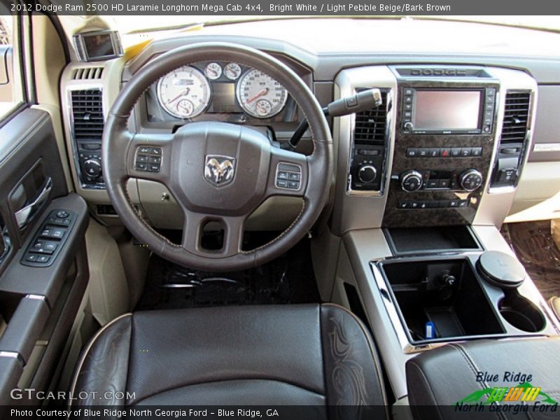 Bright White / Light Pebble Beige/Bark Brown 2012 Dodge Ram 2500 HD Laramie Longhorn Mega Cab 4x4