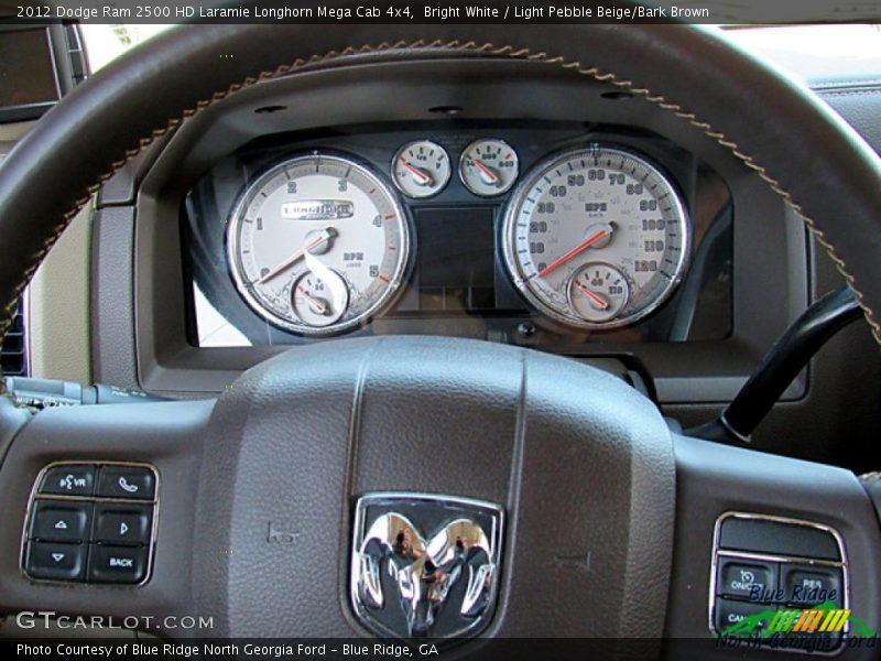 Bright White / Light Pebble Beige/Bark Brown 2012 Dodge Ram 2500 HD Laramie Longhorn Mega Cab 4x4
