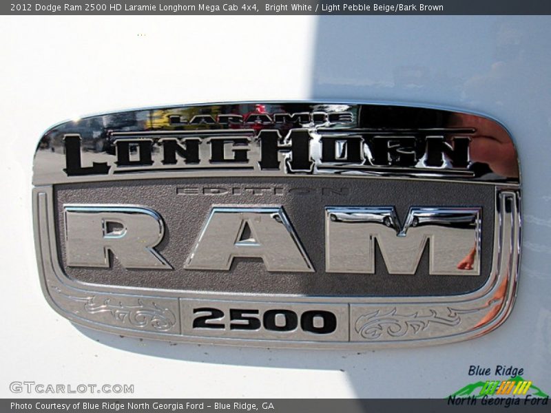 Bright White / Light Pebble Beige/Bark Brown 2012 Dodge Ram 2500 HD Laramie Longhorn Mega Cab 4x4